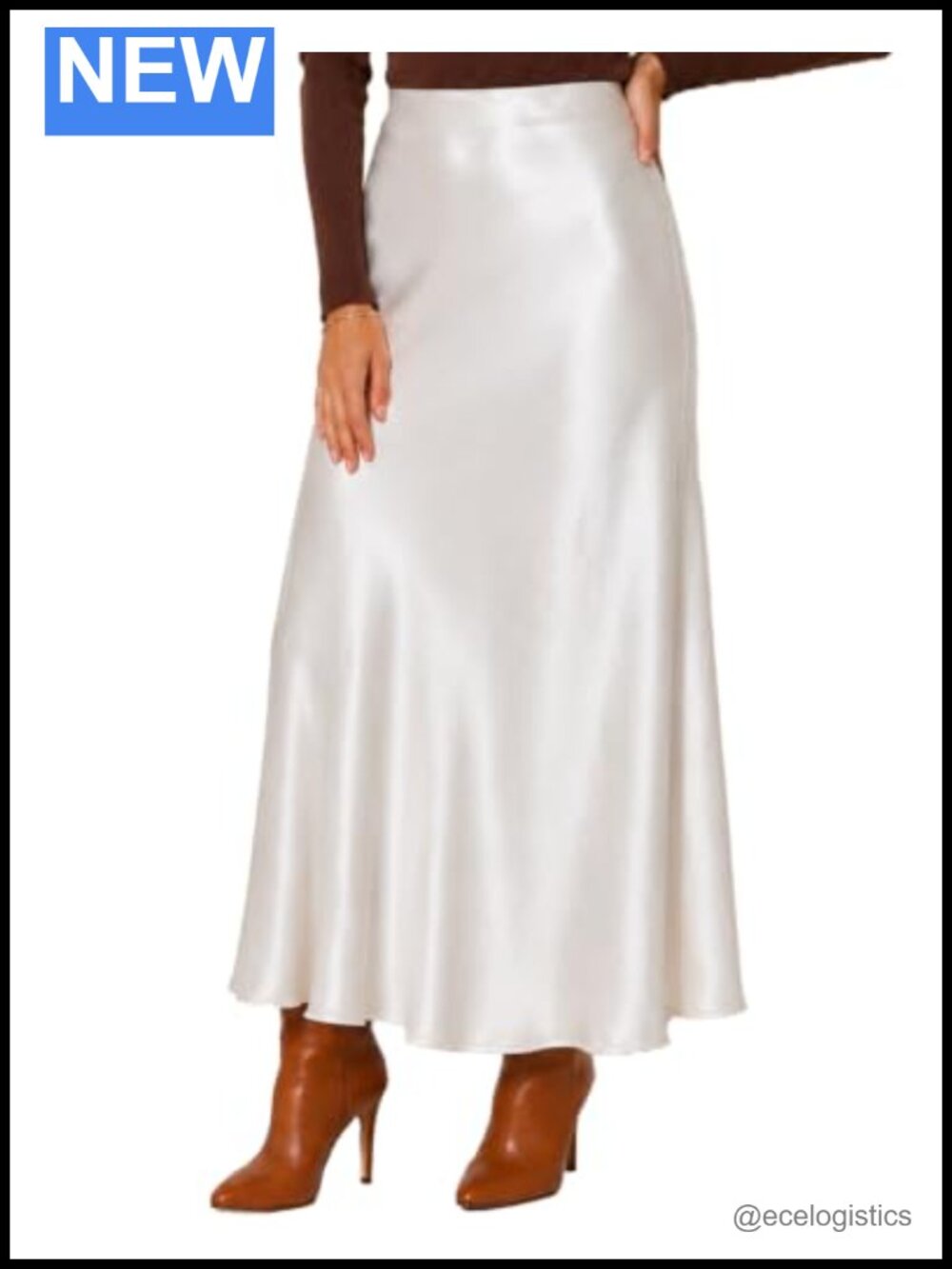 Satin A-Line Maxi Skirt Women High Waist Elastic